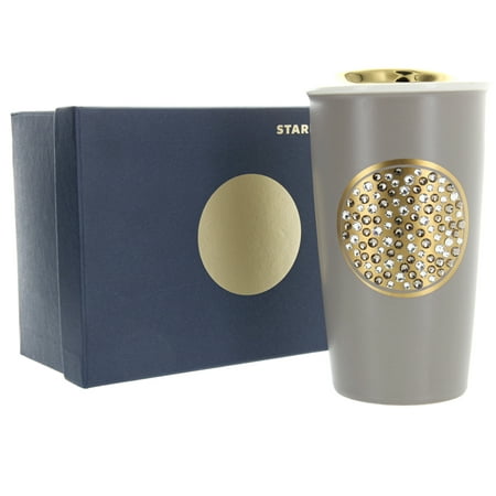 2015 Starbucks Swarovski Anniversary Ceramic Coffee Tumbler Gray & Gold 12 Fl.oz.