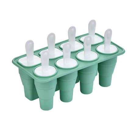 LA TALUS 1 Set Ice Cream Tray Foldable Duplex Shapes with Ice-cream Bar 8 Grids Collapsible Silicone Baby Popsicle Molds Maker Kitchen Gadget Green On