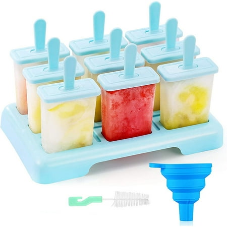 HEQU Premium Ice Cream Moulds Set - 9 Reusable Ice Lolly Moulds - Includes Cleaning Brush and Silicone Folding Funnel