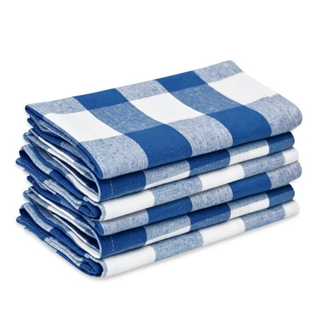 All Cotton and Linen Cotton Napkins  Cloth Napkins  Set of 6  Farmhouse Dinner Napkins  Blue Linen Napkins  Buffalo Plaid Check Napkins  18x18  (Dark 