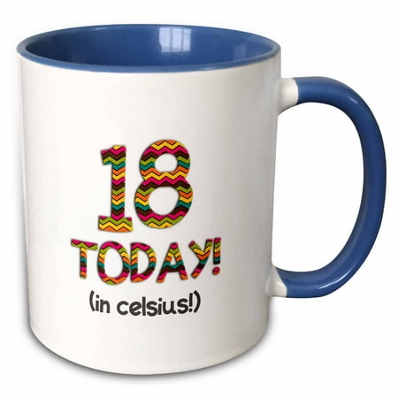 3dRose 18 Today in Celsius - 64th or 65th Birthday 18C Is 64-65 in Fahrenheit - Two Tone Blue Mug  11-ounce