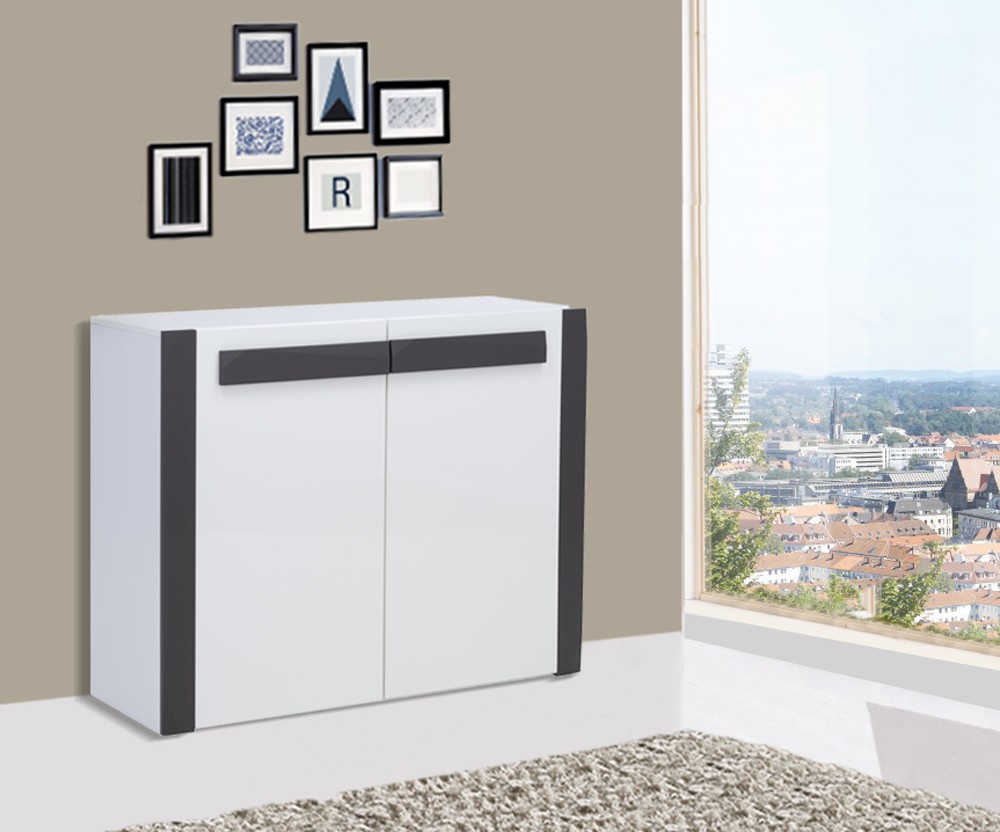Sideboard Mehrzweckschrank Kommode Anrichte 116cm WeiB / Graphit Neu