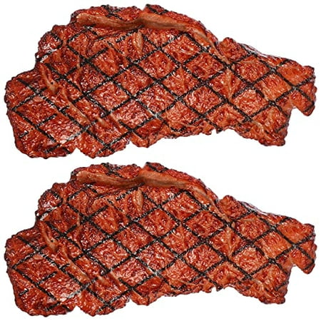 DEXING 2Pcs Artificial Fake Steak Simulation Food Fake Cooked Roast Beef Meat Home Kitchen Market Display Photography Props (Brown)