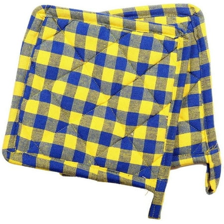 Pot Holders Cotton Made Heat Resistant Potholder Machine Washable Size 9  X 9  - Buffalo Plaid Pattern (Yellow/Blue) - { Pack of 30 }