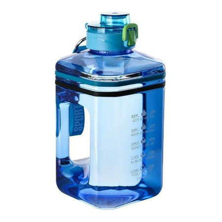 Sports Water Bottle 2.2L Large Capacity Square Water Bucket Portable Water Jug with Time Marker Wide Mouth Leakproof Water Bottle for Fitness Camping 