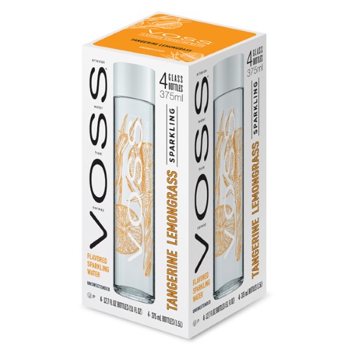 Voss Tangerine Lemongrass Sparkling Water 12 Oz Glass Bottles (Pack of 4)