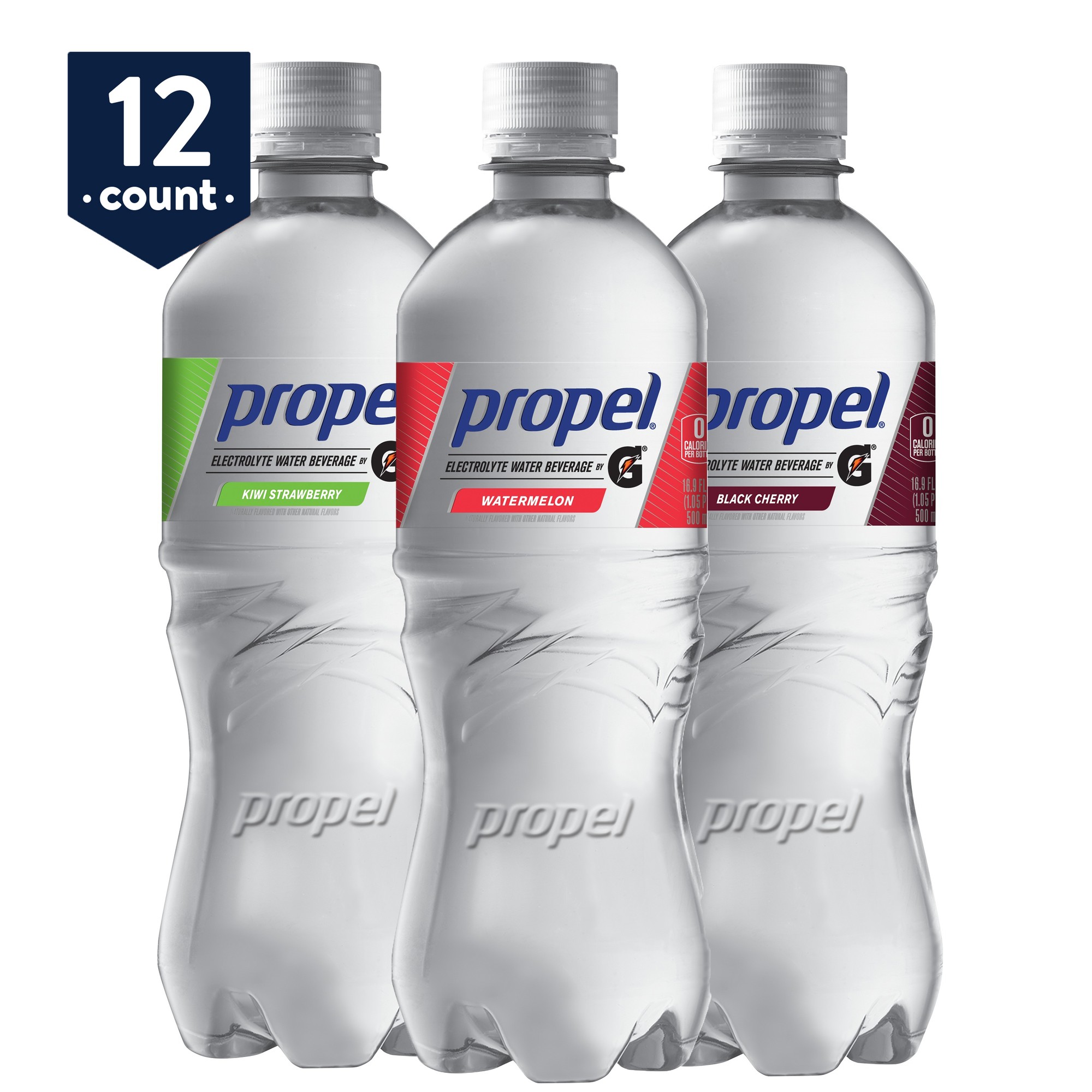Propel 3 Flavor Enhanced Water Variety Pack with Electrolytes & Vitamins  24 Oz  12 Pack Bottles