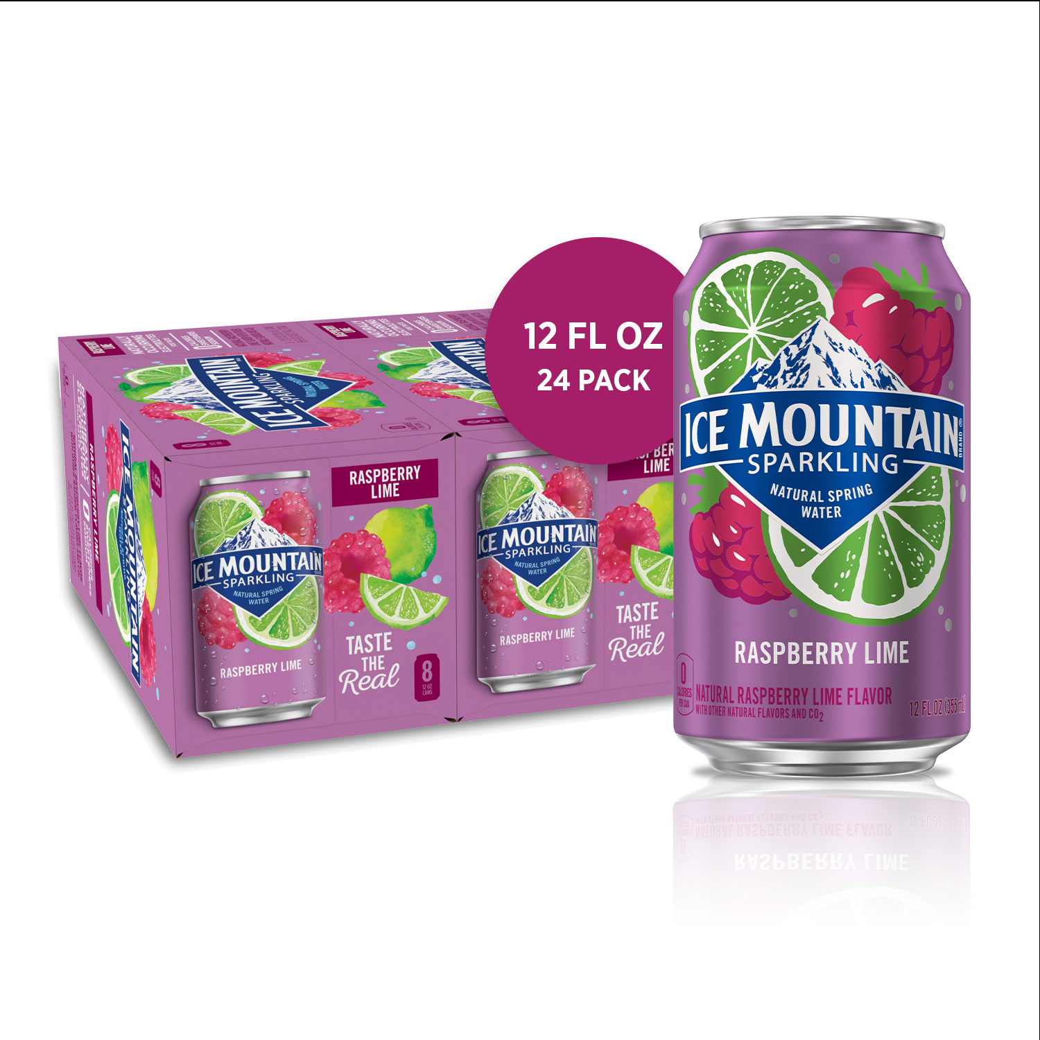 Ice Mountain Sparkling Water, Raspberry Lime, 12 Oz. Cans (24 Count)