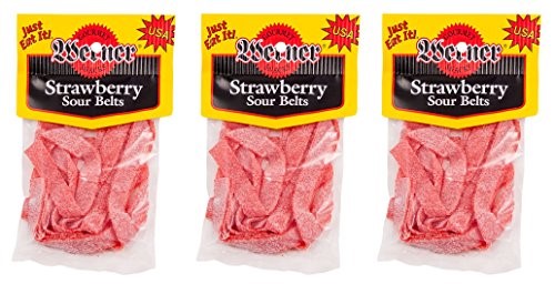 Sour Belts Gummy Candy - 2.65 Oz. Bag (Pack of 3) (Strawberry)
