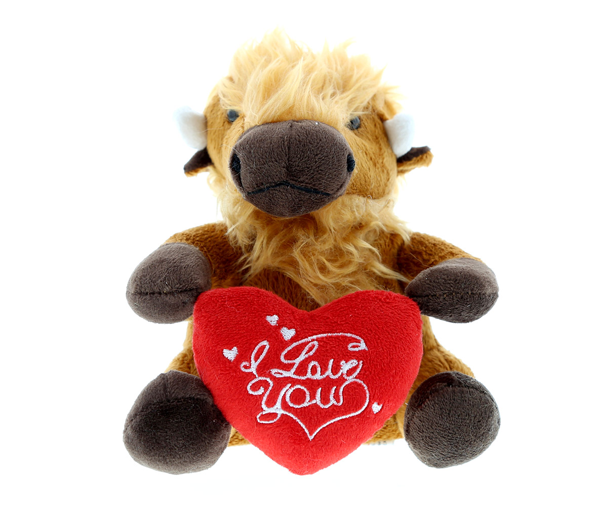 Dollibu Brown Buffalo I Love You Valentines Stuffed Animal - Heart Message - 6 Inch - Super Soft Plush - Item #K5137-5999