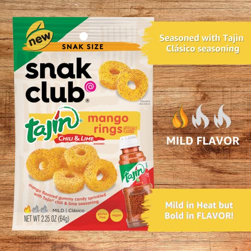 Snak Club Tajin Mango Rings, Chili & Lime Sweet and Spicy Gummy Snacks, Mild in Heat Bold in Flavor, Vegan Gluten-Free Snack, 2.5oz Grab 'n Go Individ thumbnail