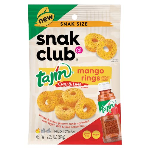 Snak Club Tajin Mango Rings, Chili & Lime Sweet and Spicy Gummy Snacks, Mild in Heat Bold in Flavor, Vegan Gluten-Free Snack, 2.5oz Grab 'n Go Individ thumbnail
