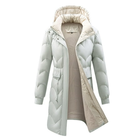 GWAABD Women S Winter Coats Long Length Winter Coat Puffer Coat with Hooded Pockets Long Sleeve Warm Down Padded Down Jackets with PocketsSolid Color 