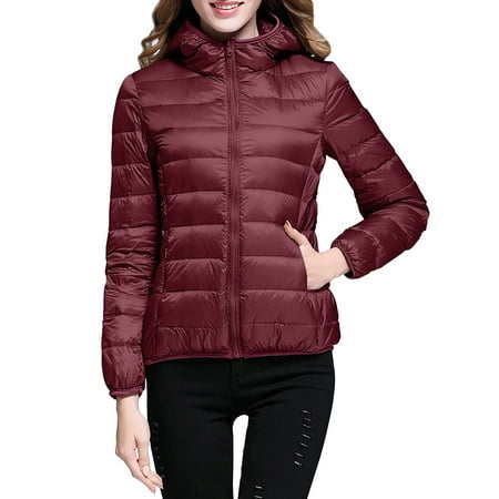 GWAABD Warm Jackets for Women Winter Waterproof Lightweight Cotton Quilted Jacket with Hooded Easy Storage Windproof Winter Coat Slim Fit Short Warm D