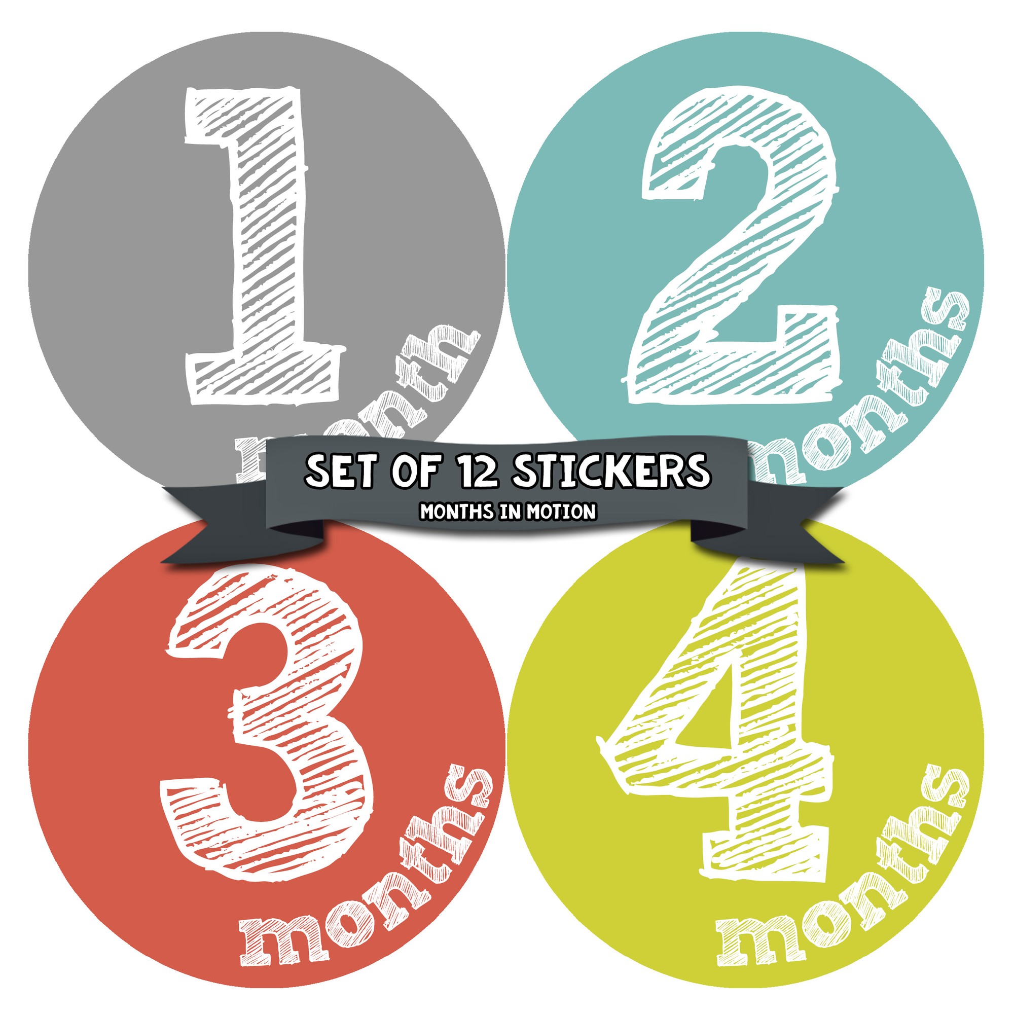 Months in Motion Monthly Baby Stickers Baby Boy or Baby Girl Milestone Sticker (1128)