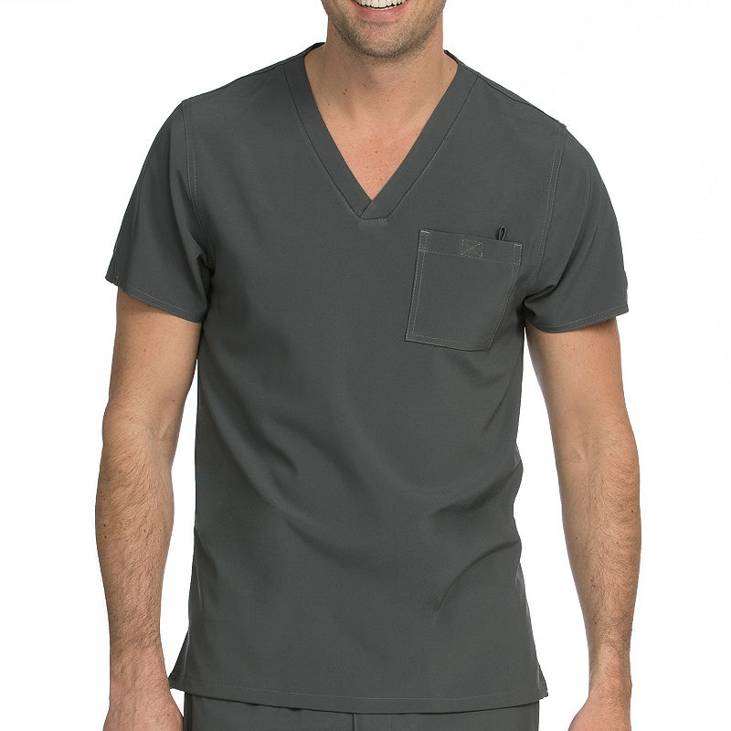 Med Couture 8530 Mens Activate Stretch V-neck Scrub Top, Medium , Gray