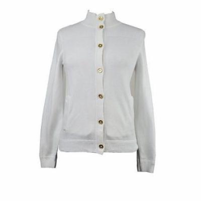 New 4973 JONES NEW YORK WHITE MOCK NECK COTTON BLEND CARDIGAN SWEATER S SMALL $79