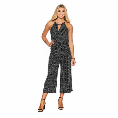 Juniors Joe Benbasset Gauze Culotte Wrap Halter Jumpsuit Black/Mint