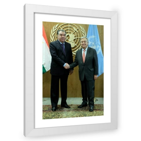 MediaPunch Inc 19x28 White Modern Wood Framed Wall Art Titled - 18 September-New York  Ny- (L-R) Emomali Rahmon President of Tajikistan and António G