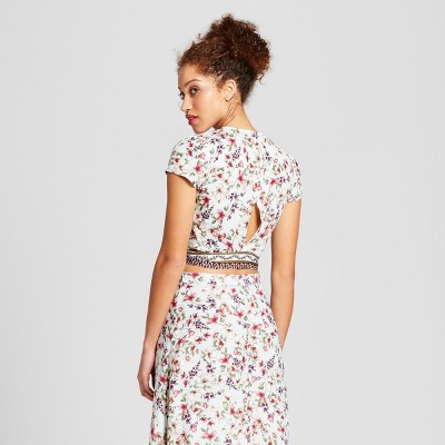 Women's Floral Print Short Sleeve Wrap Top - 3Hearts (Juniors') Mint L, Blue Green thumbnail
