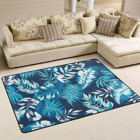 Bestwell Fantasy Palm Leaves Area Rug  36 ×24   Blue Tropical Frond Non-Slip Floor Carpet  Comfort Soft Floor Mats Decor for Indoor Living Dining Roo