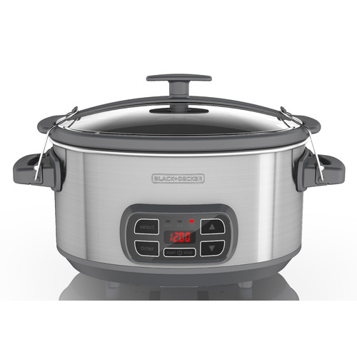 BLACK+DECKER SCD1007 7 Quart Programmable Slow Cooker with Digital Timer, Portable with Locking Lid, Stainless Steel