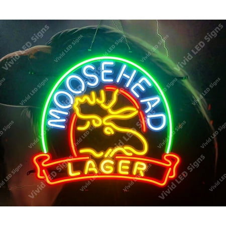 Queen Sense 24 X20  Mooseheads Lager Beer LED Sign Light Neon Signs with Dimmer Party Home Wall Decor Lights W121MLBL-XLED