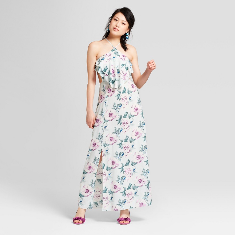 Women's Floral Print Halter Cut Out Maxi Dress - Love @ First Sight (Juniors') Mint S, Blue