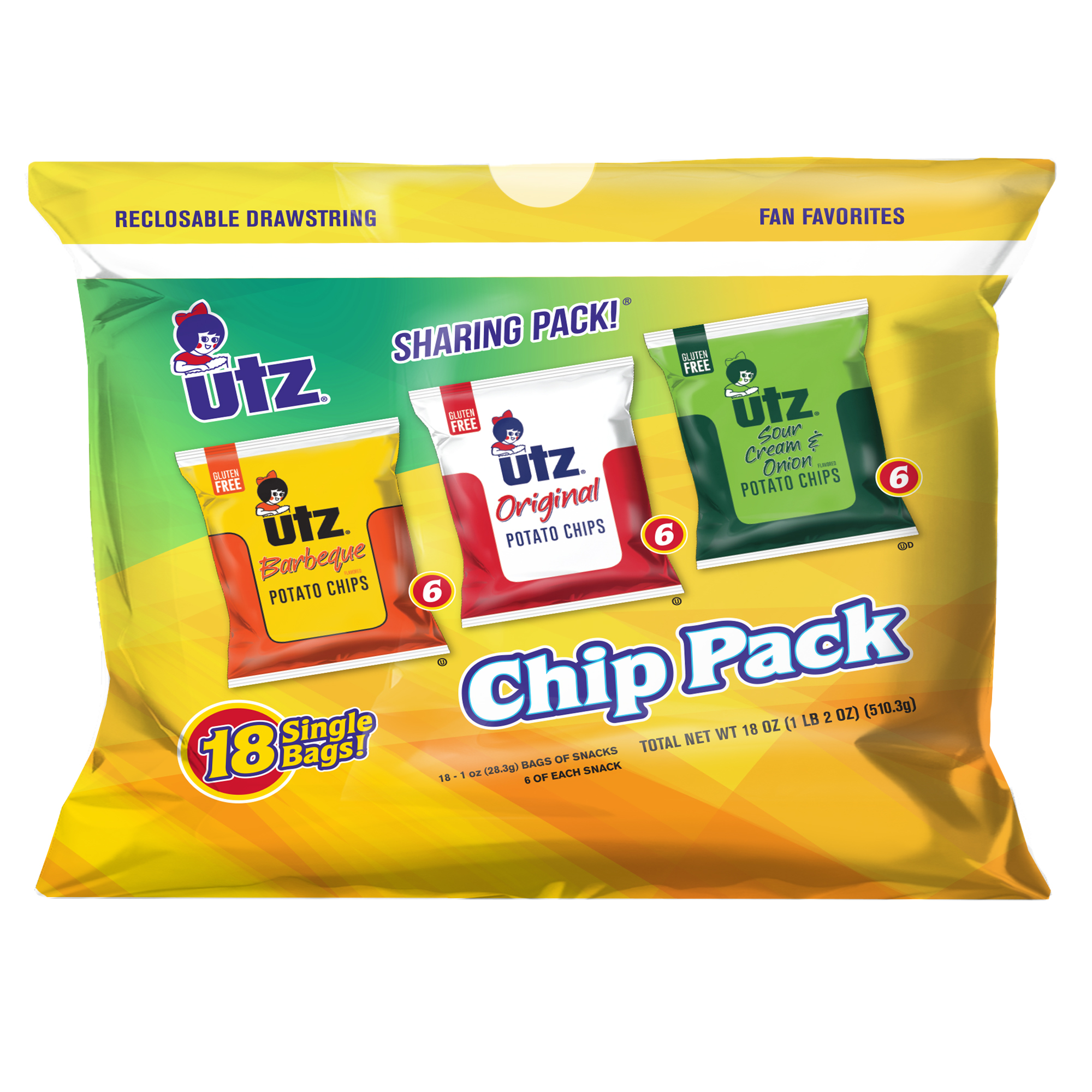 Utz Snack Pack  Variety Pack  Potato Chips  1 Oz  18 Count