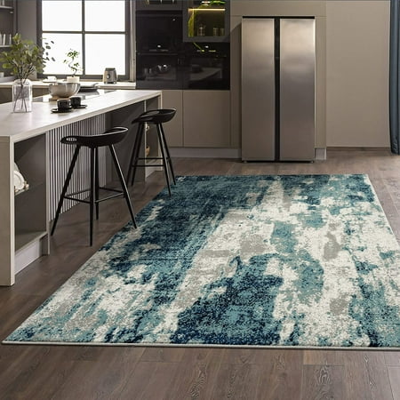 Modern Area Rugs with Abstract Patterns 7681 \u2013 Medium Pile Area Rug Dark Blue Light Blue / 8 X 10
