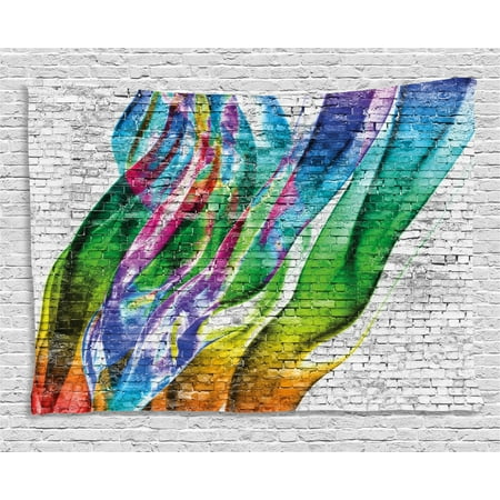 Rustic Home Decor Tapestry  Colorful Grunge Scribbled Drawing on Surface Town Counter Culture Artisan Icon  Wall Hanging for Bedroom Living Room Dorm 