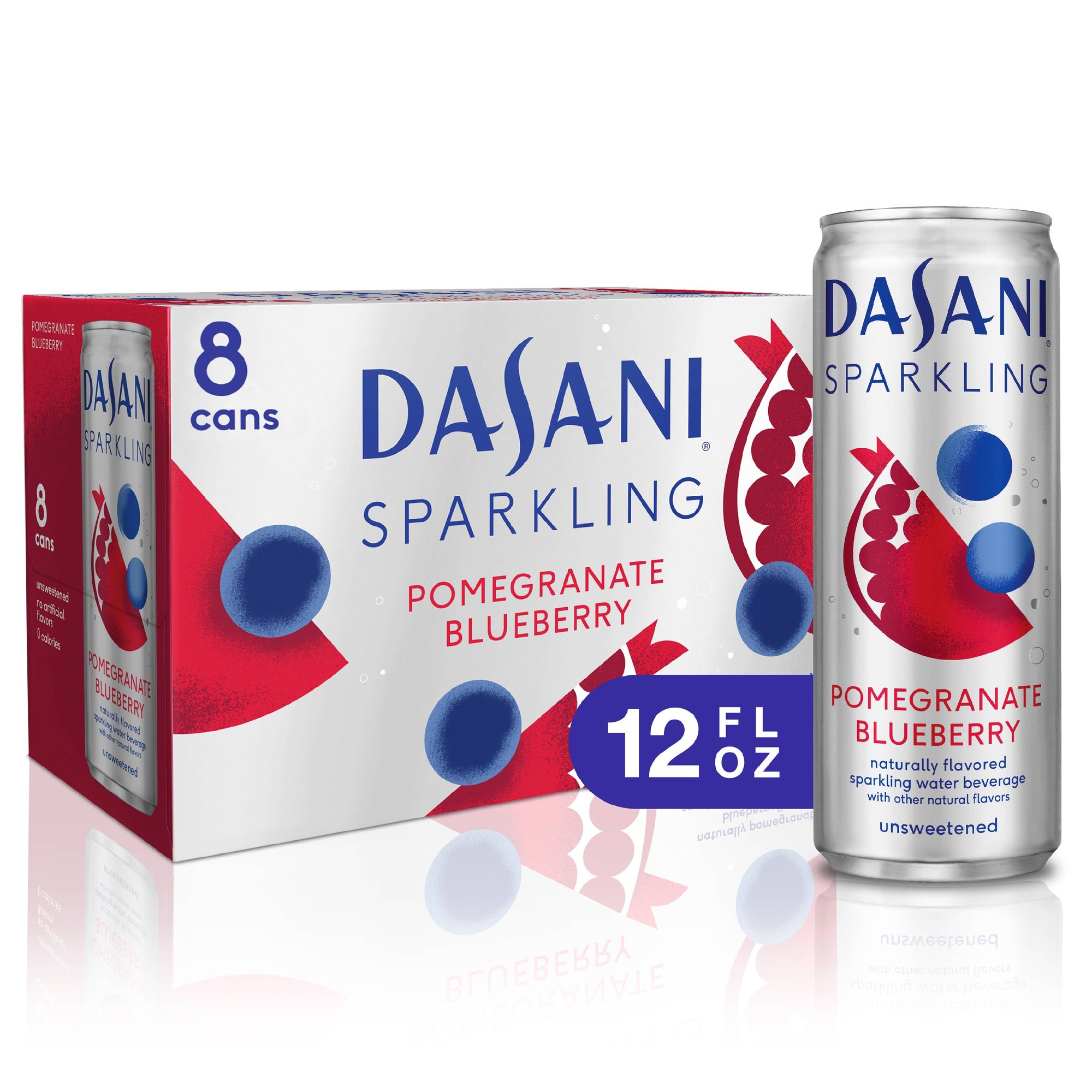 Dasani Sparkling Pomegranate Blueberry (Carb) Fridge Pack Cans, 12 Fl Oz, 8 Pack