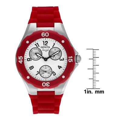 Women's Invicta Angel 0701 Stainless Steel Chronograph Dial Silicone Strap Watch - Red thumbnail