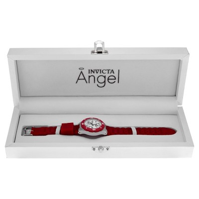 Women's Invicta Angel 0701 Stainless Steel Chronograph Dial Silicone Strap Watch - Red thumbnail