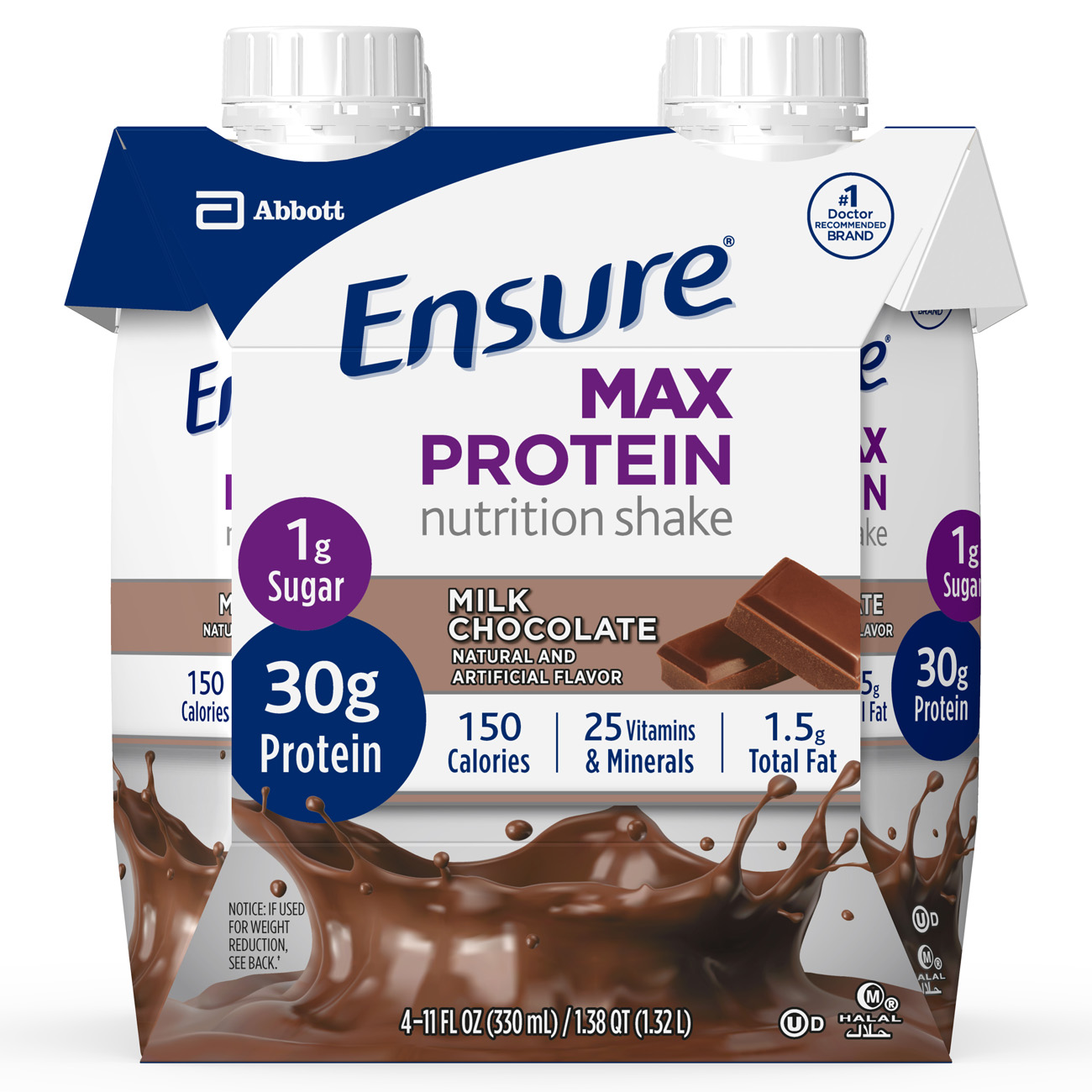Ensure Max Protein Nutrition Shake Milk Chocolate Non-Caffeinated - 30g Protein - 11 Fl Oz/4pk
