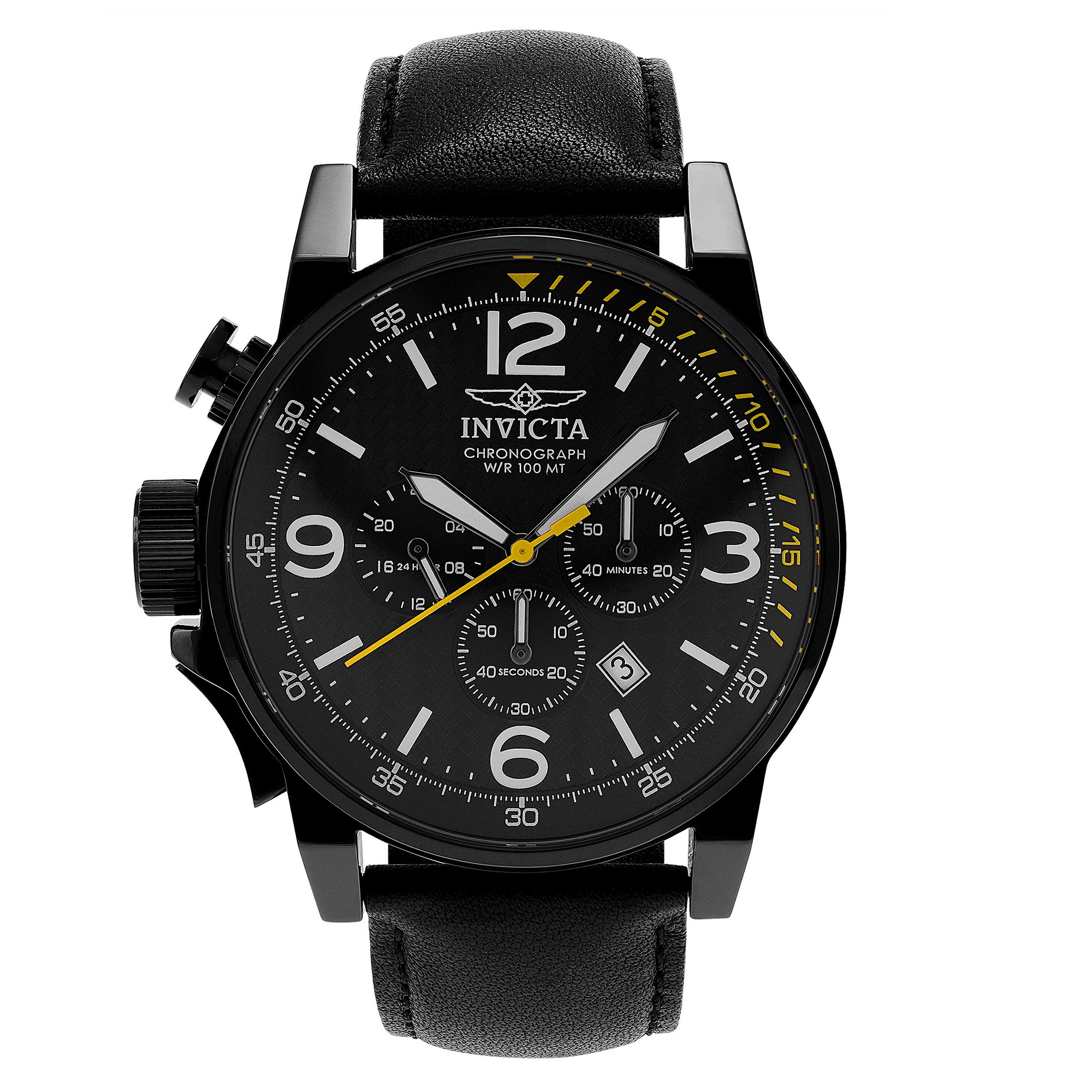Men's Invicta 20140 I-Force Stainless Steel Leather Quartz Chronograph Watch - Black, Size: Small thumbnail