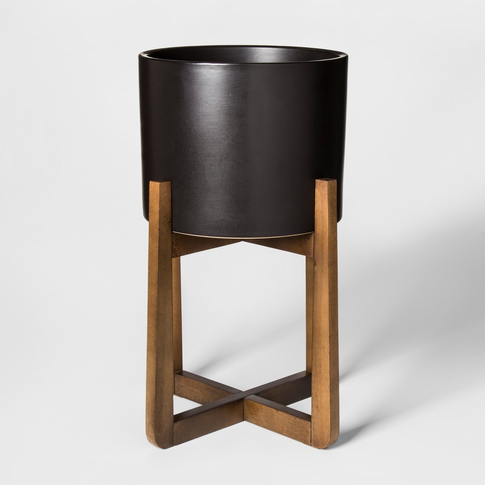 Wood & Stoneware Indoor Planter Large - Black - Project 62