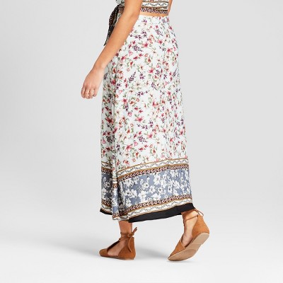 Women's Floral Print Button Front Maxi Skirt - 3Hearts (Juniors') Mint L, Green thumbnail