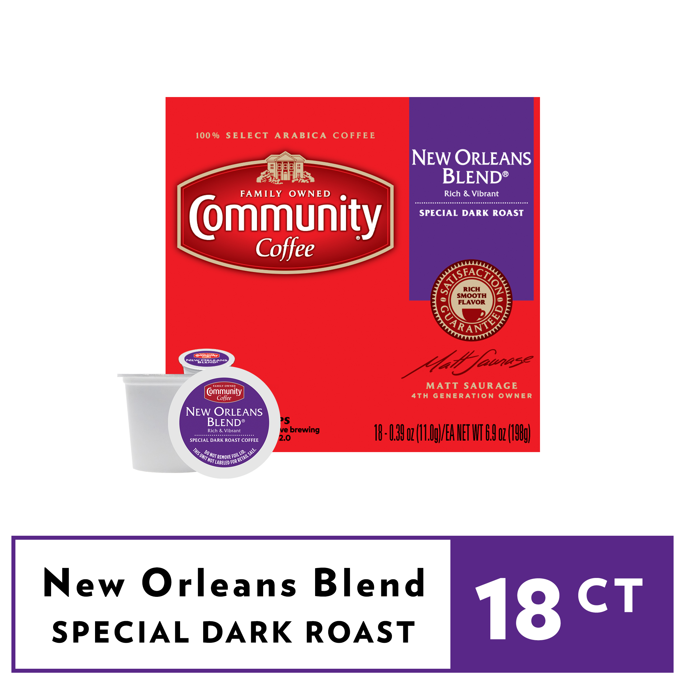 Community® Coffee New Orleans Blend® Special Dark Roast Coffee Single-Serve Cups 18 ct Box Compatible with Keurig 2.0 K-Cup Brewers