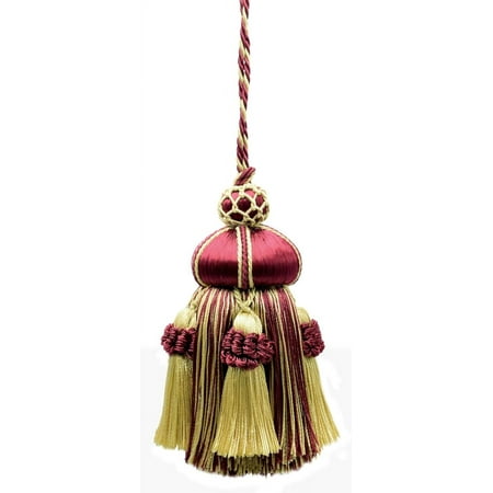 4  (10Cm) Key Tassel  3 1/2  (8.5Cm) Loop Accented with Crown Tassels (Style# KTAX4) Burgundy Gold Red Multicolor #1253 (Carmine Red  Yellow Gold  Dar