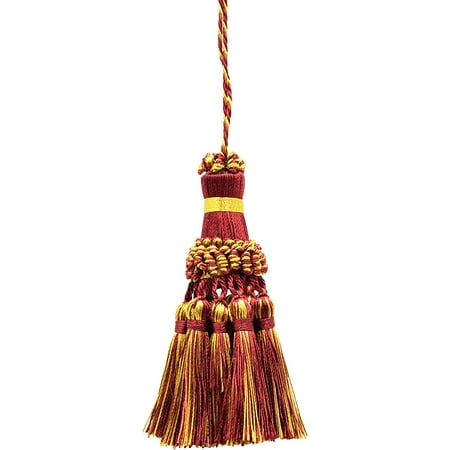 Noblesse Collection Hand Crafted 4  (10Cm) Key Tassel (NKT) Burgundy Gold Red Multicolor #1253 (Carmine Red  Yellow Gold  Dark Red) Individually Sold
