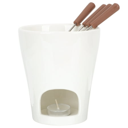 Melting Fondue Pot Ice Cream Warmer Mini Heater Chocolate Tealight Butter Fork Ceramics