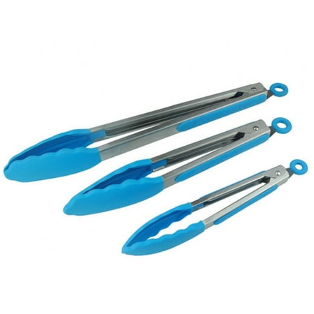 3pcs Kitchen Tongs Premium Silicone BPA Free Non-Stick Stainless Steel BBQ Cooking Grilling Locking Food Tongs
