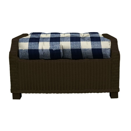 RSH Décor Indoor Outdoor Single Tufted Ottoman Cushion  22 X 20  Blue Buffalo Plaid