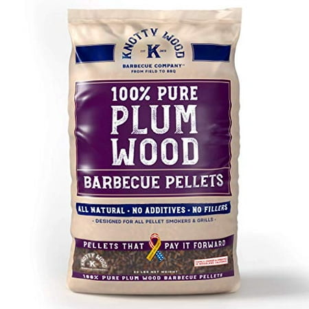 Knotty Wood Barbecue Plum Wood Cooking Pellets BBQ Smoker 100% Pure Natural Ingredients No Fillers Oils or Additives Sweet Smoke All Meats Two 20# Bag