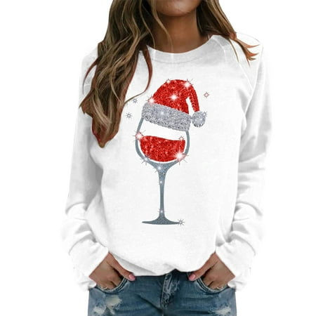 GWAABD Coat for Womens Fashion 2023 Christmas Women S Sweatshirt Crew Neck Long Sleeve Jumper Casual Christmas Print Tops