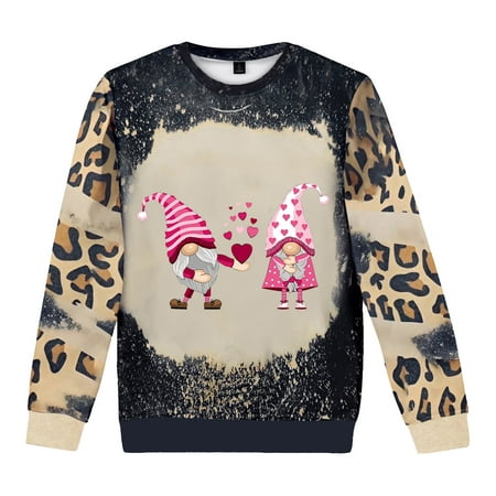 GWAABD Casual Sweatshirt Women Leopard Print Drop Shoulder Pullover Sweatshirt for Valentine S Day