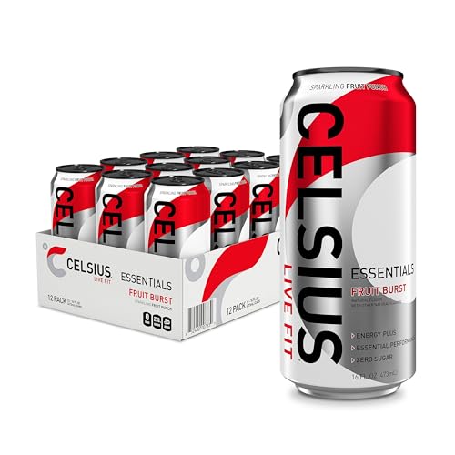 CELSIUS ESSENTIALS  Sparkling Fruit Burst  Performance Energy Drink 16 Fl Oz (Pack of 12)