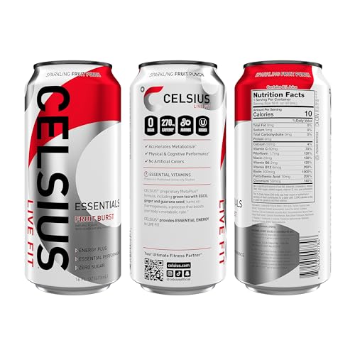 CELSIUS ESSENTIALS  Sparkling Fruit Burst  Performance Energy Drink 16 Fl Oz (Pack of 12) thumbnail