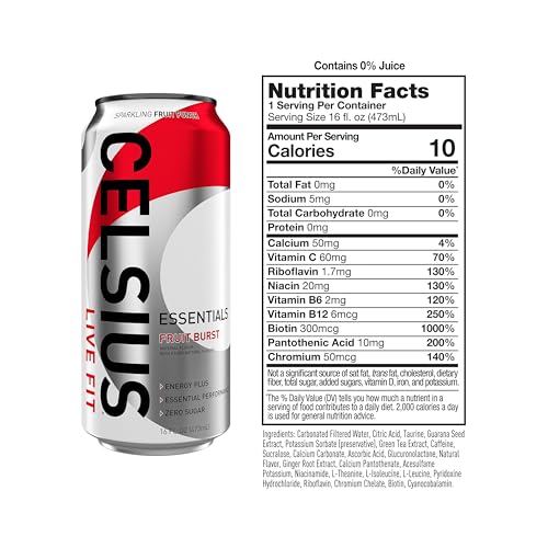 CELSIUS ESSENTIALS  Sparkling Fruit Burst  Performance Energy Drink 16 Fl Oz (Pack of 12) thumbnail